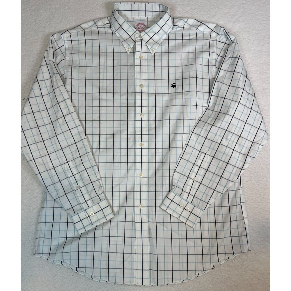 Brooks Brothers White and Blue Check Dress Shirt